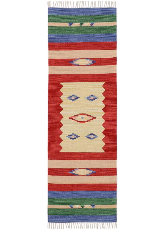 Tapis tissé à plat Kilim Mira couloir Rouge