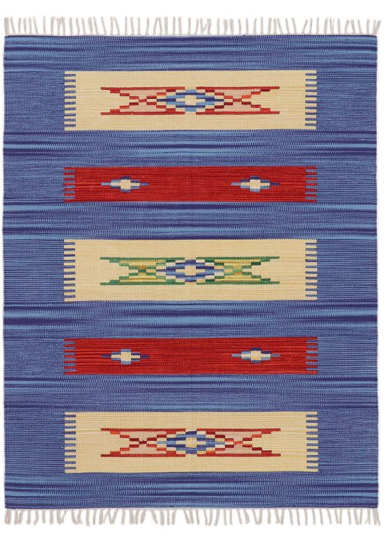 Tapis tissé à plat Kilim Tara Bleu