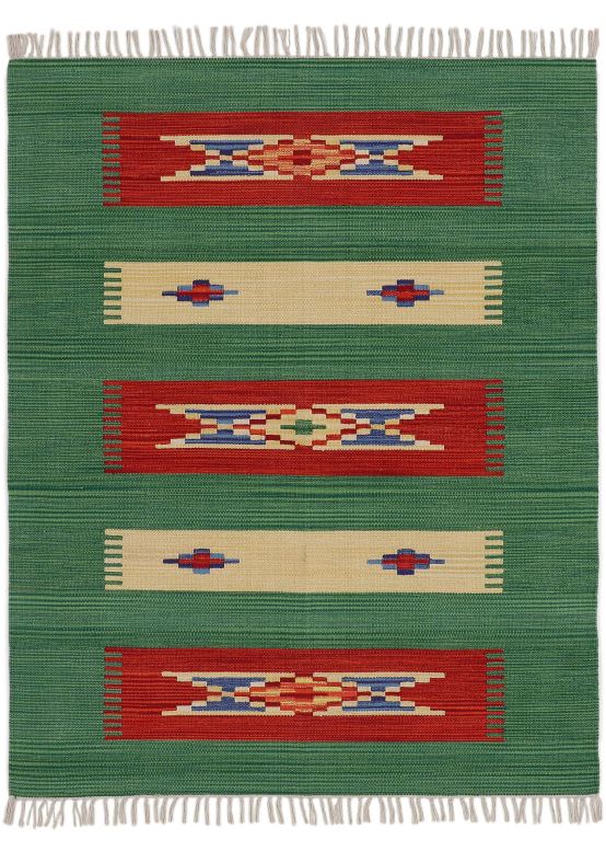 Tapis tissé à plat Kilim Tara Vert