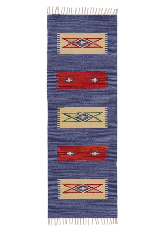 Tapis tissé à plat Kilim Tara couloir Bleu