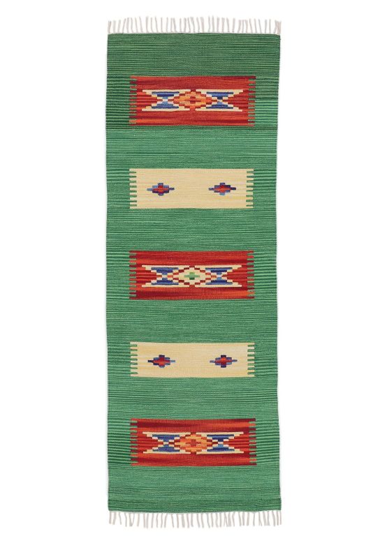 Tapis tissé à plat Kilim Tara couloir Vert