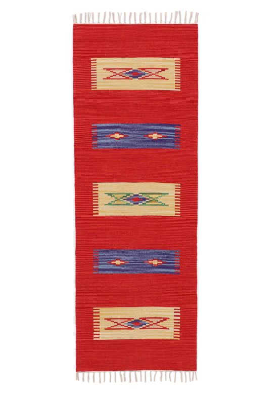 Tapis tissé à plat Kilim Tara couloir Rouge