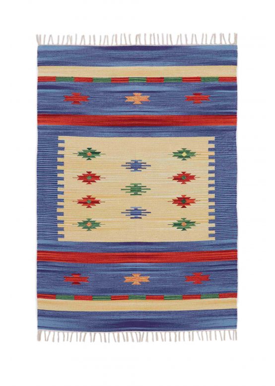 Tapis tissé à plat Kilim Shiva Bleu