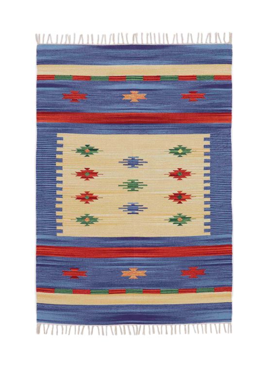 Tapis tissé à plat Kilim Shiva Bleu