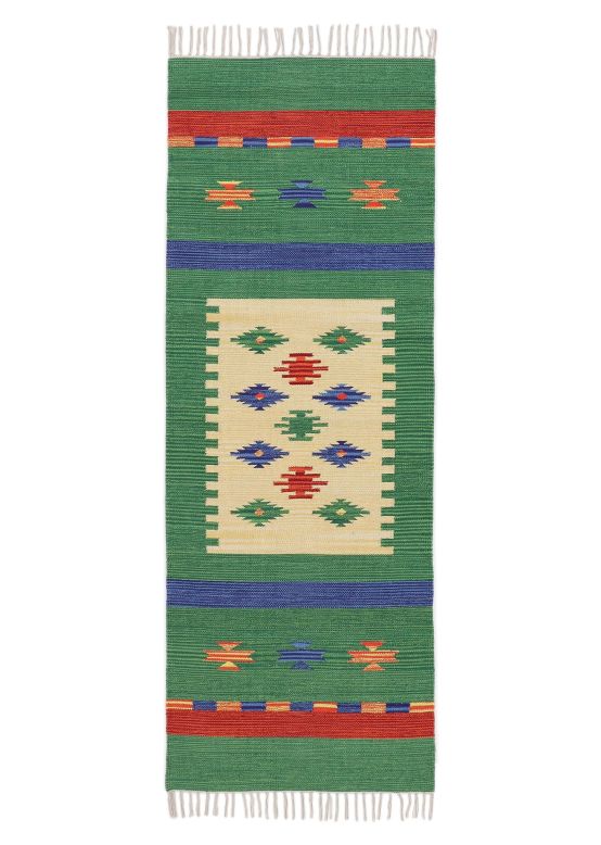Tapis tissé à plat Kilim Shiva couloir Vert