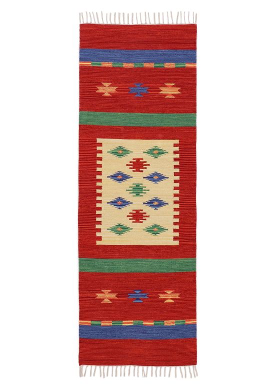 Tapis tissé à plat Kilim Shiva couloir Rouge