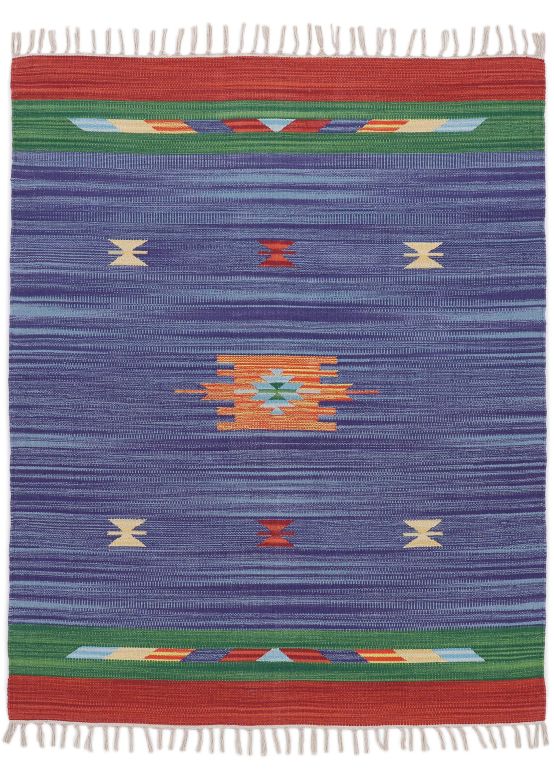 Tapis tissé à plat Kilim Amal Bleu