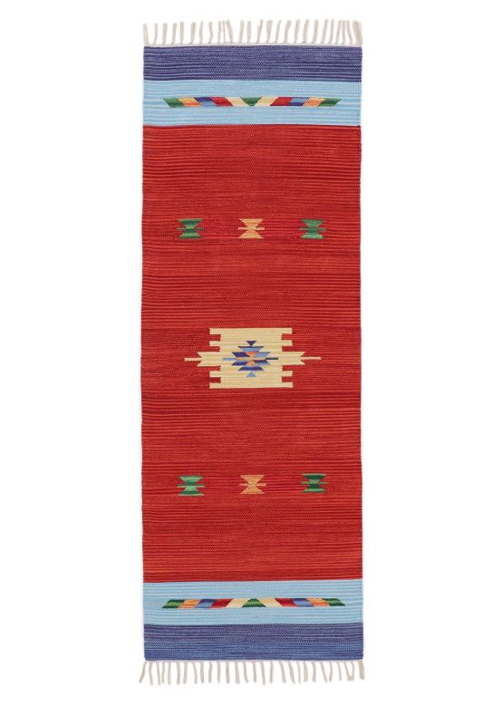 Tapis tissé à plat Kilim Amal couloir Rouge