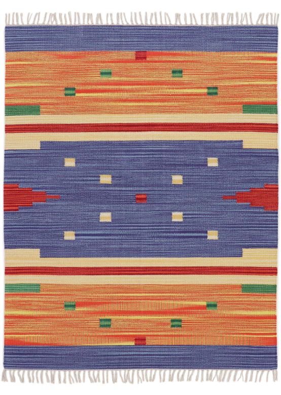 Tapis tissé à plat Kilim Amar Bleu