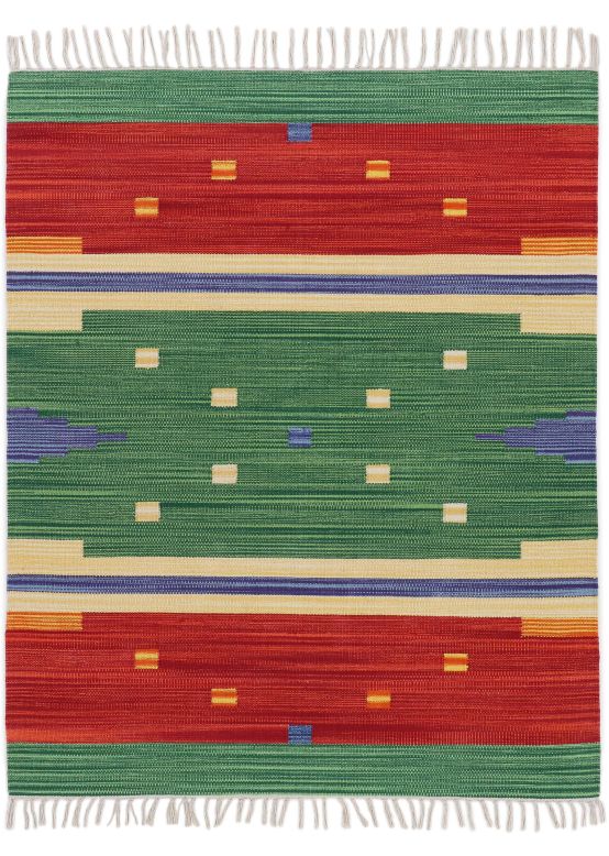 Tapis tissé à plat Kilim Amar Vert