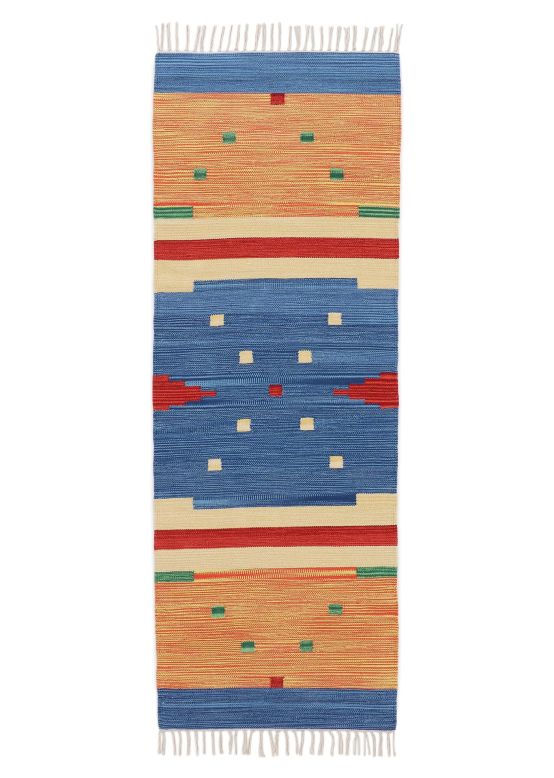 Tapis tissé à plat Kilim Amar couloir Bleu