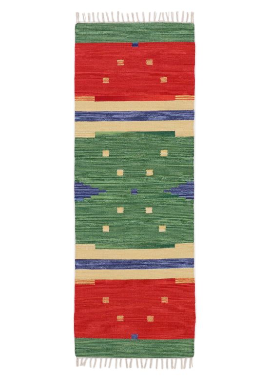 Tapis tissé à plat Kilim Amar couloir Vert