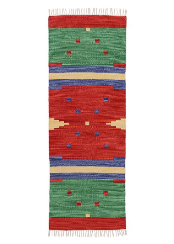 Tapis tissé à plat Kilim Amar couloir Rouge