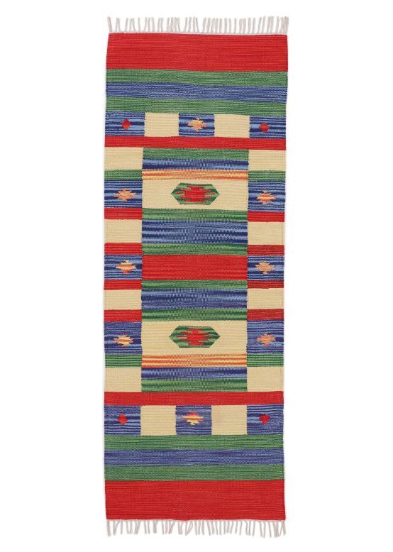 Tapis tissé à plat Kilim Mirza couloir Bleu