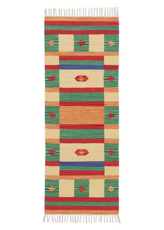 Tapis tissé à plat Kilim Mirza couloir Vert