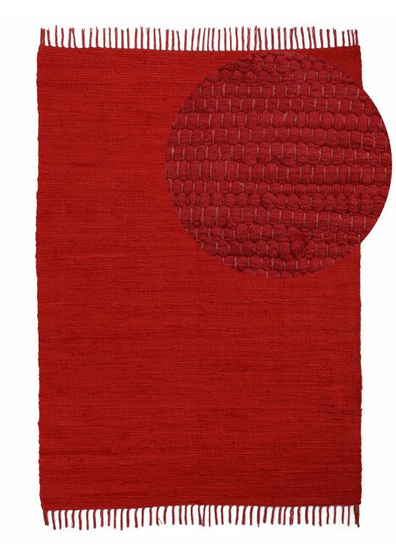 Tapis tissé à plat Kilim Chindi Uni Rouge