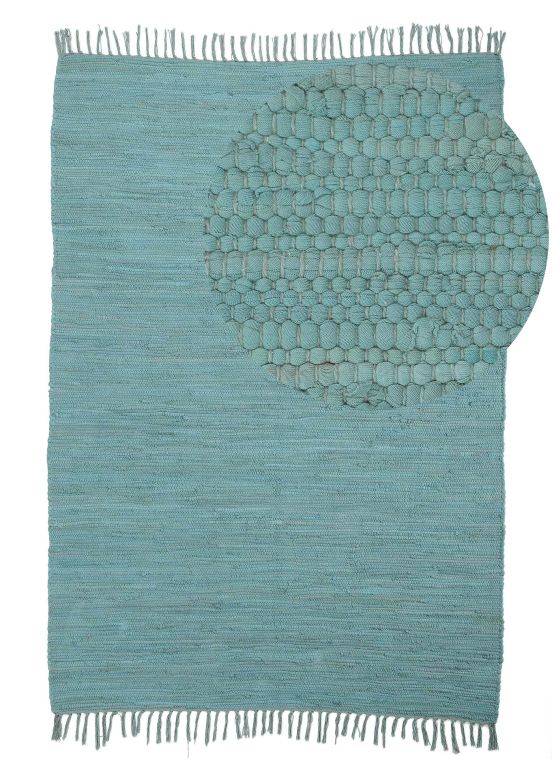 Tapis tissé à plat Kilim Chindi Uni Turquoise