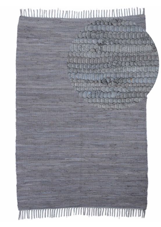 Tapis tissé à plat Kilim Chindi Uni Gris clair