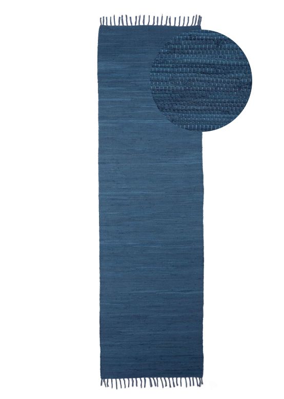 Tapis tissé à plat Kilim Chindi couloir Bleu