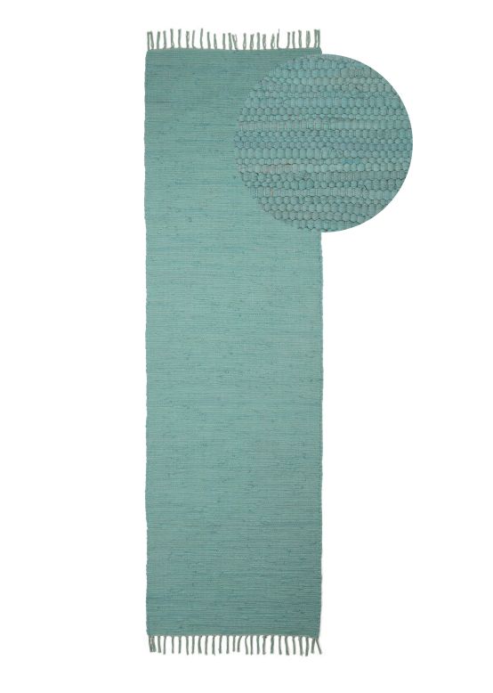 Tapis tissé à plat Kilim Chindi couloir Turquoise